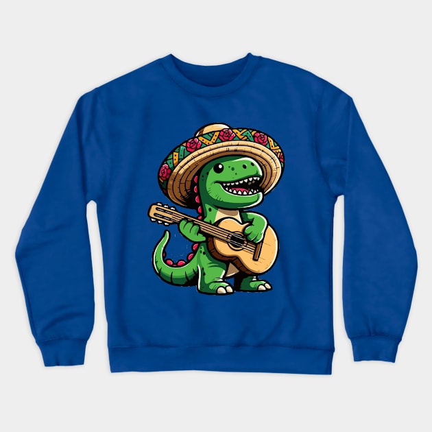 Cinco De Mayo Dinosaur Playing Guitar Crewneck Sweatshirt by Illustradise